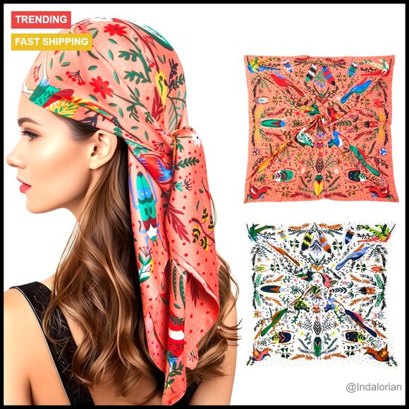 Accessories - Silk-Like Square Head Scarf Boho Chic Versatile Hair Wrap 35 Inch